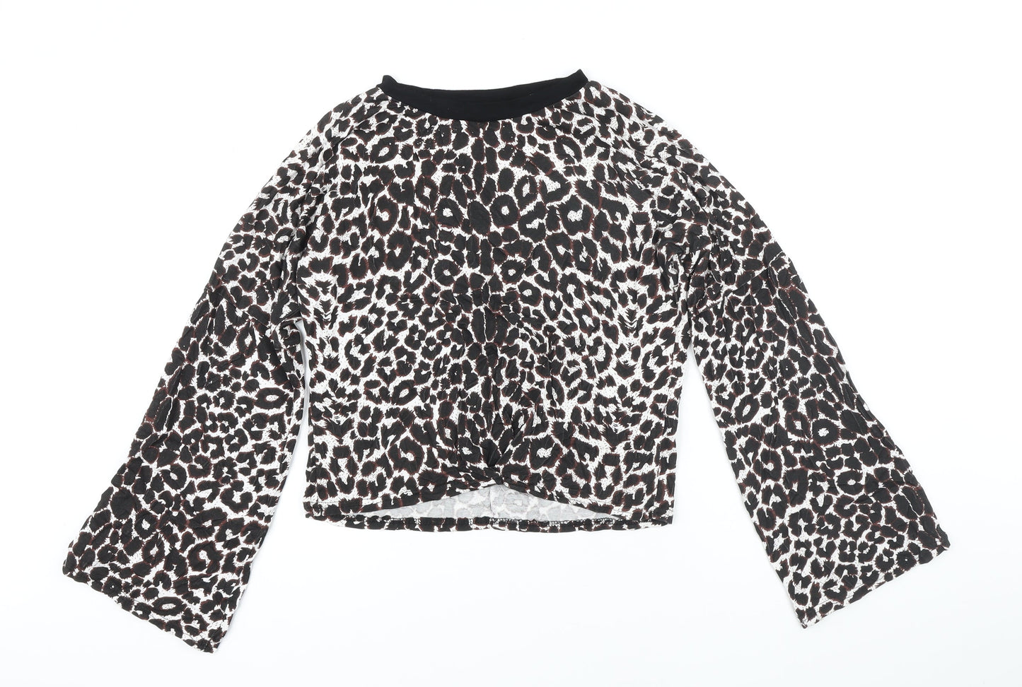 PRETTYLITTLETHING Womens Multicoloured Animal Print Polyester Blend Basic Polo Size 12 Boat Neck