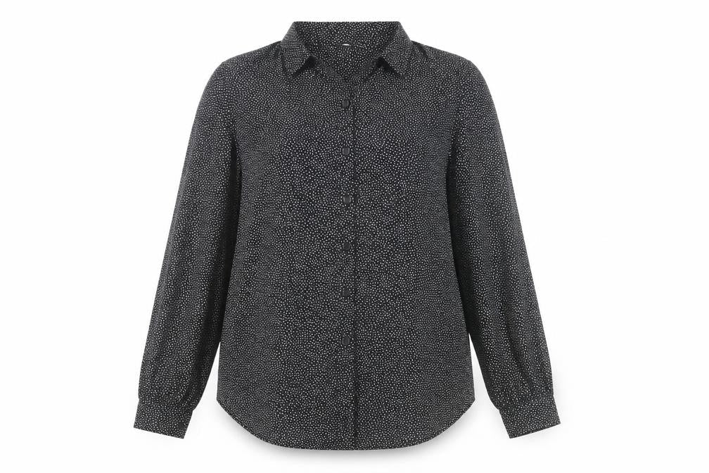 H&M Womens Black Geometric Viscose Tunic Blouse Size M Collared