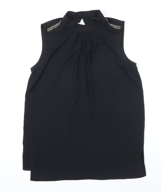 NEXT Womens Black Polyester Tunic Blouse Size 6 Mock Neck - Beaded Shoulders