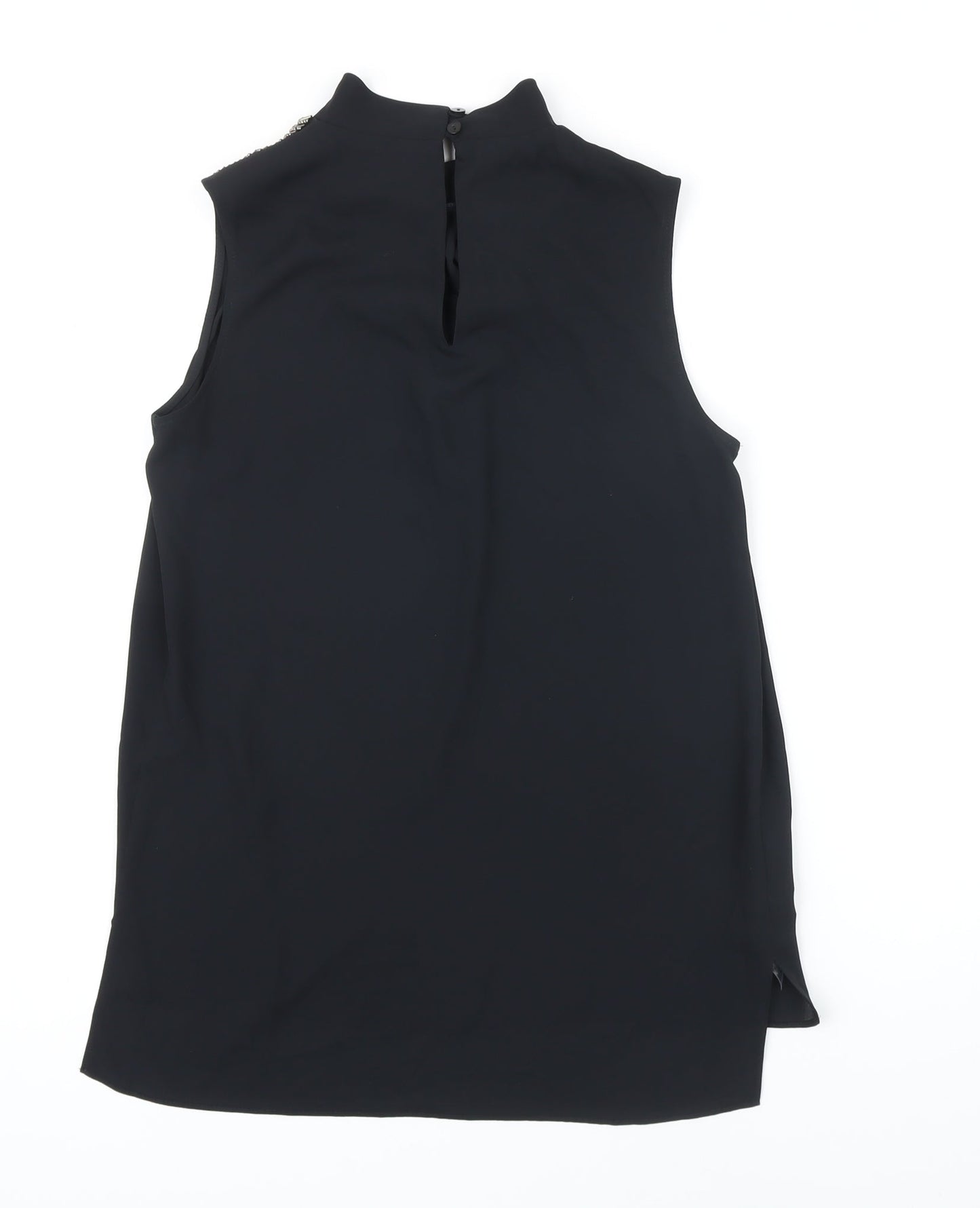 NEXT Womens Black Polyester Tunic Blouse Size 6 Mock Neck - Beaded Shoulders