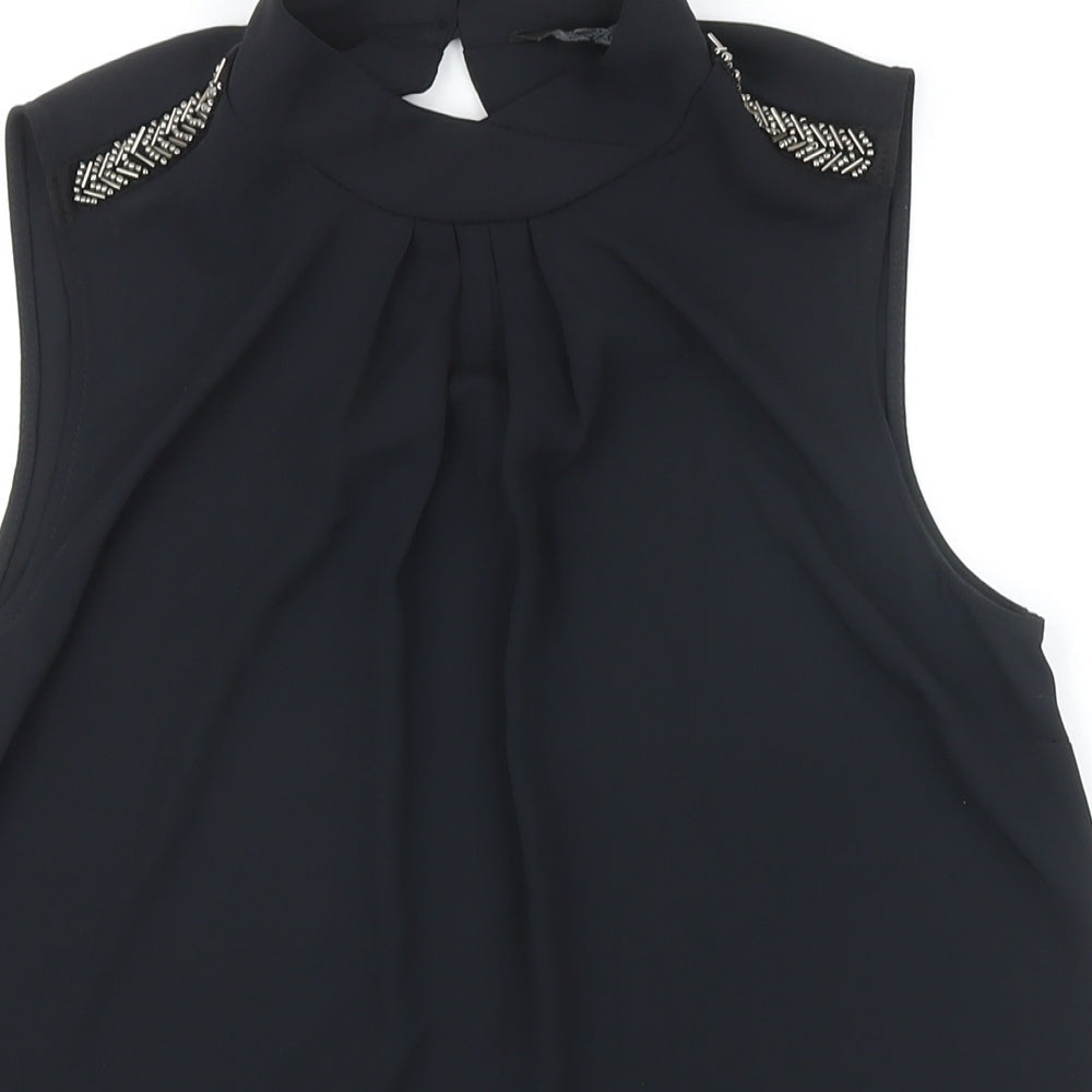 NEXT Womens Black Polyester Tunic Blouse Size 6 Mock Neck - Beaded Shoulders
