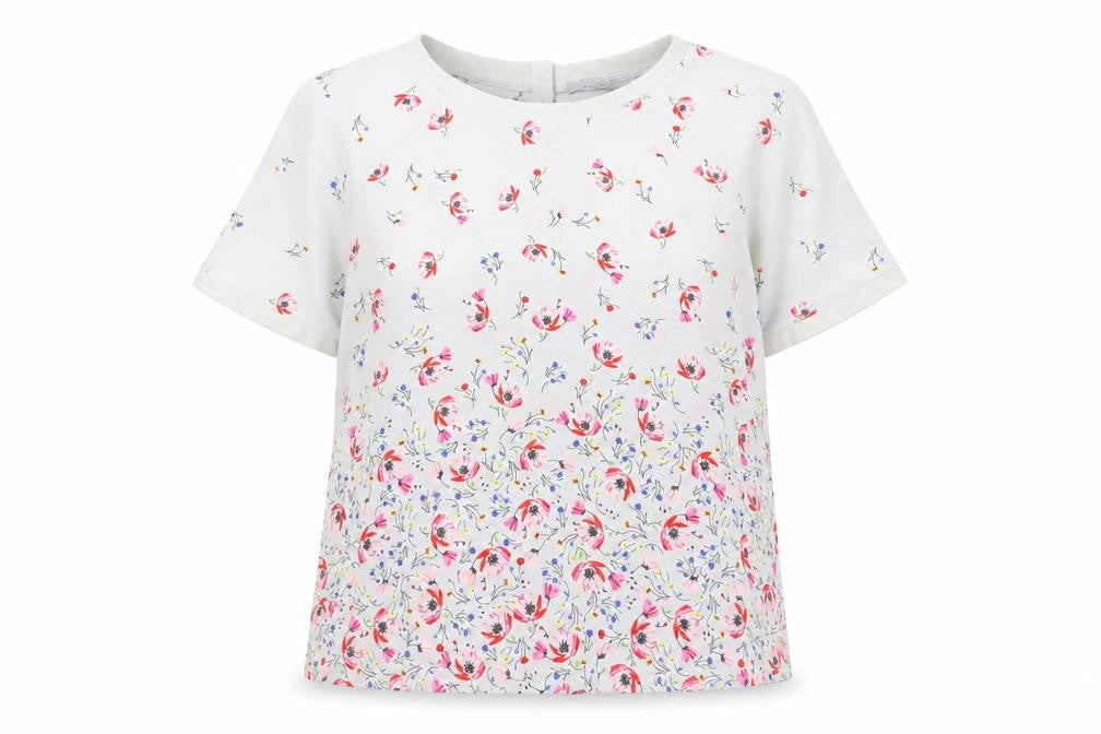 Per Una Womens Grey Floral Polyester Tunic Blouse Size 16 Boat Neck