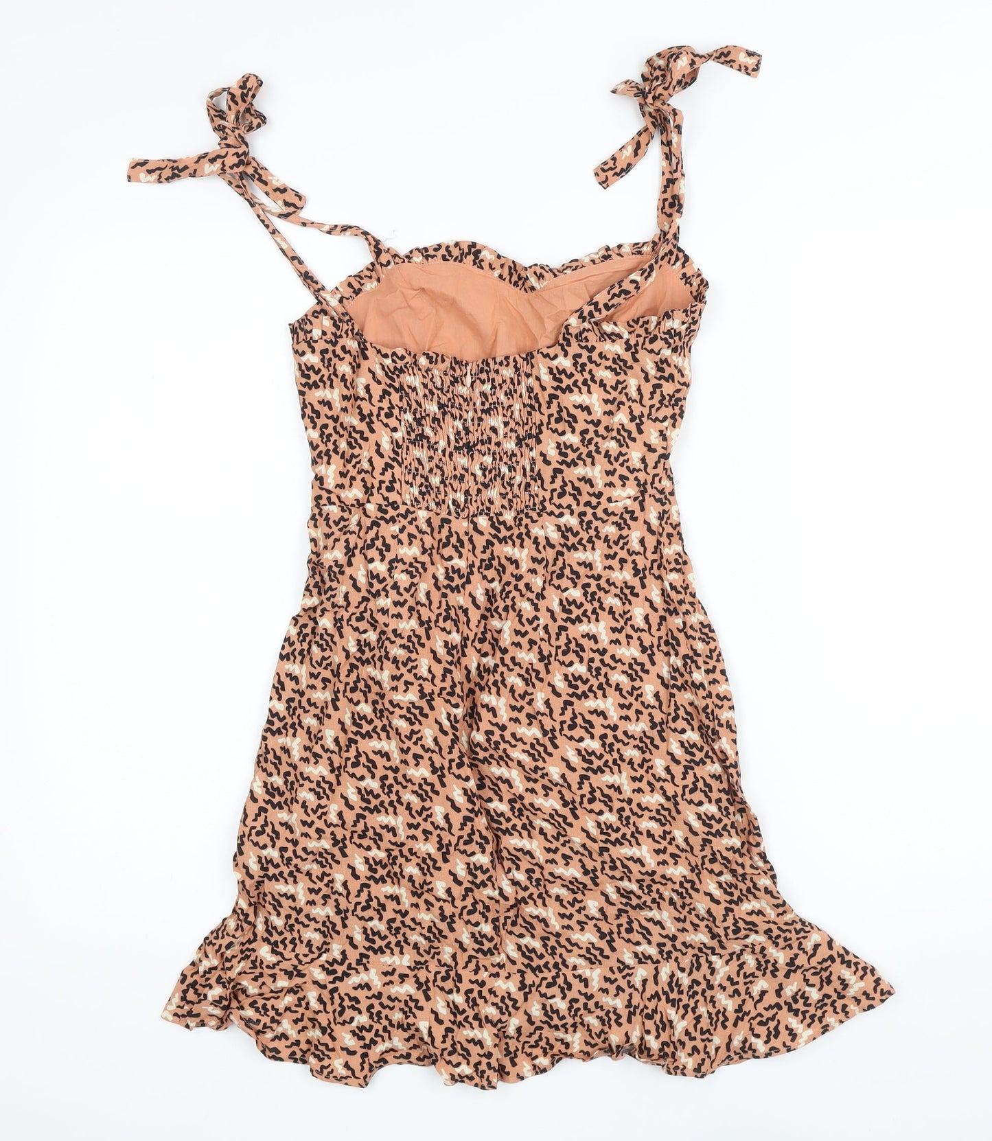 Glamorous Womens Brown Geometric Viscose Mini Size 8 Square Neck