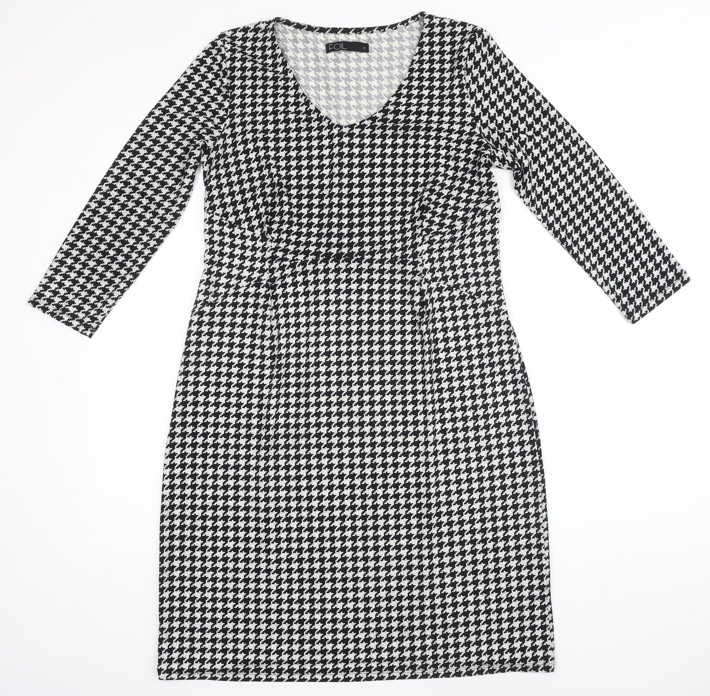 Foil Womens Multicoloured Houndstooth Polyester Shift Size S V-Neck