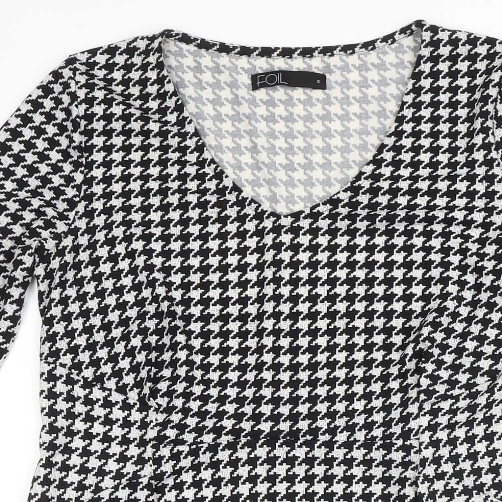 Foil Womens Multicoloured Houndstooth Polyester Shift Size S V-Neck