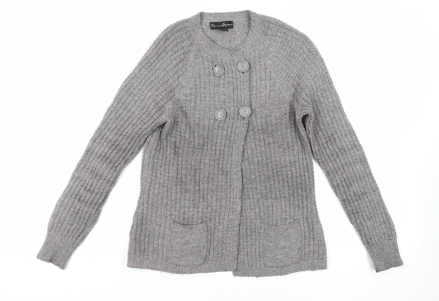 Mercer & Madison Womens Grey Round Neck Wool Cardigan Jumper Size S - Pockets
