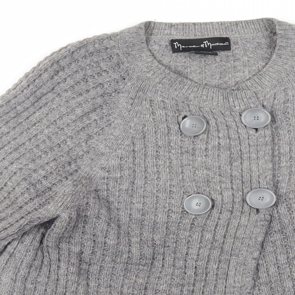 Mercer & Madison Womens Grey Round Neck Wool Cardigan Jumper Size S - Pockets