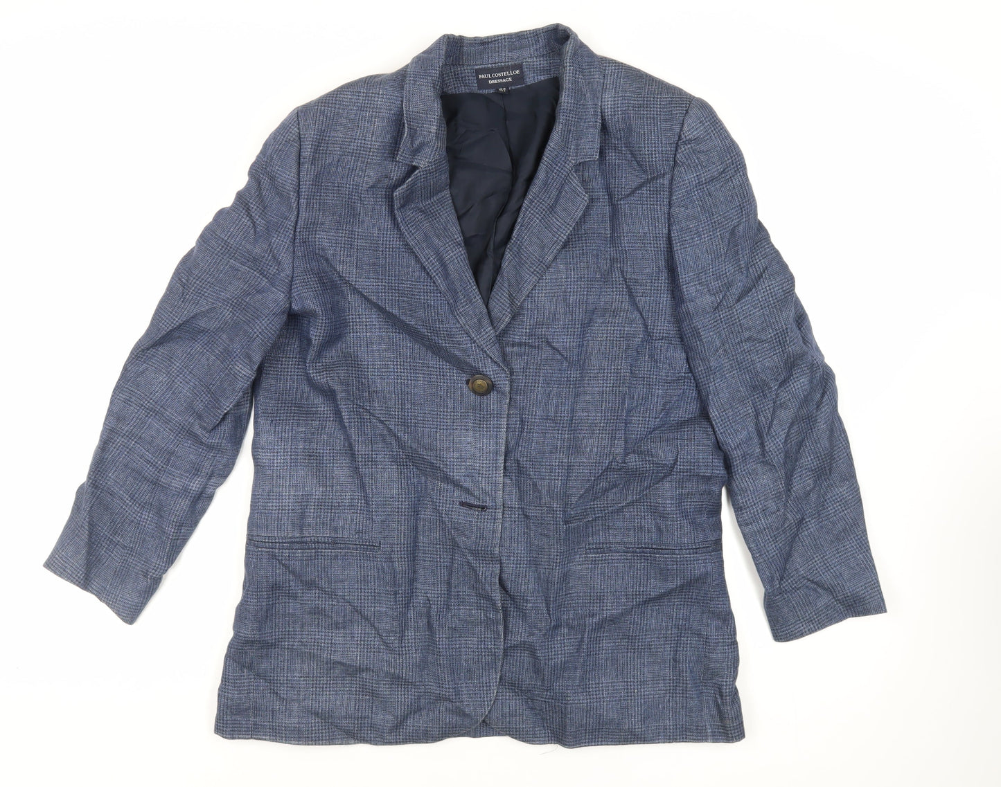 Paul Costelloe Womens Blue Plaid Jacket Blazer Size 12 Button