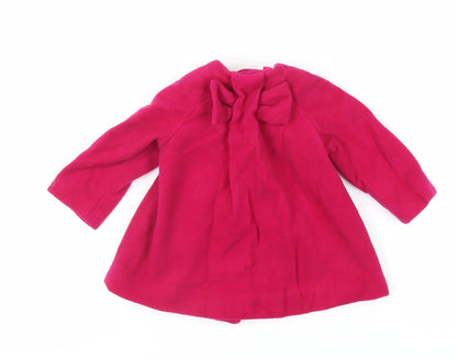 Back view of Zara girls’ pink basic coat coat, size 9-12, months button