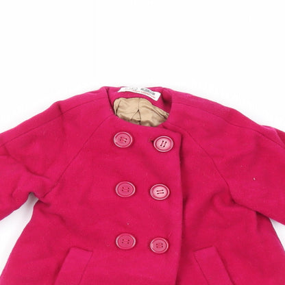 Close-up detail of Zara girls’ pink basic coat coat, size 9-12, months button