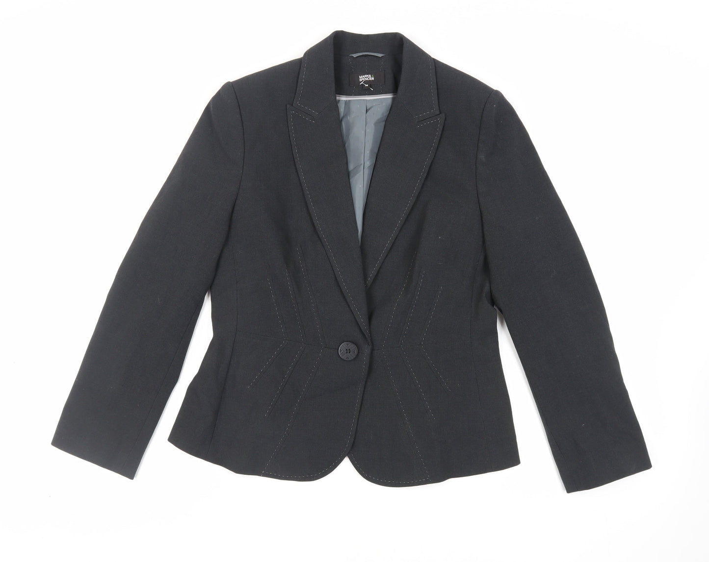 Marks and Spencer Womens Grey Jacket Blazer Size 14 Button - Contrasting Stitching
