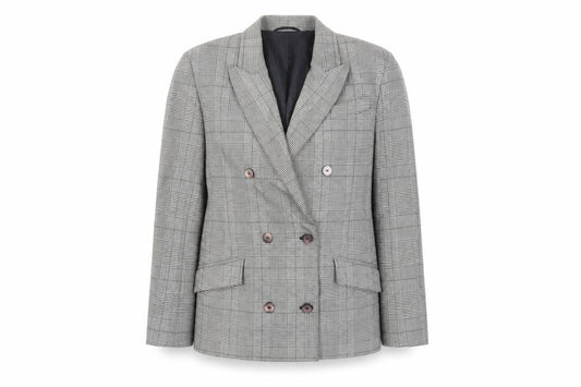 St Michael Womens Grey Plaid Jacket Blazer Size 12 Button - Vintage