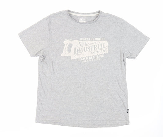 Site Mens Grey Cotton T-Shirt Size L Crew Neck