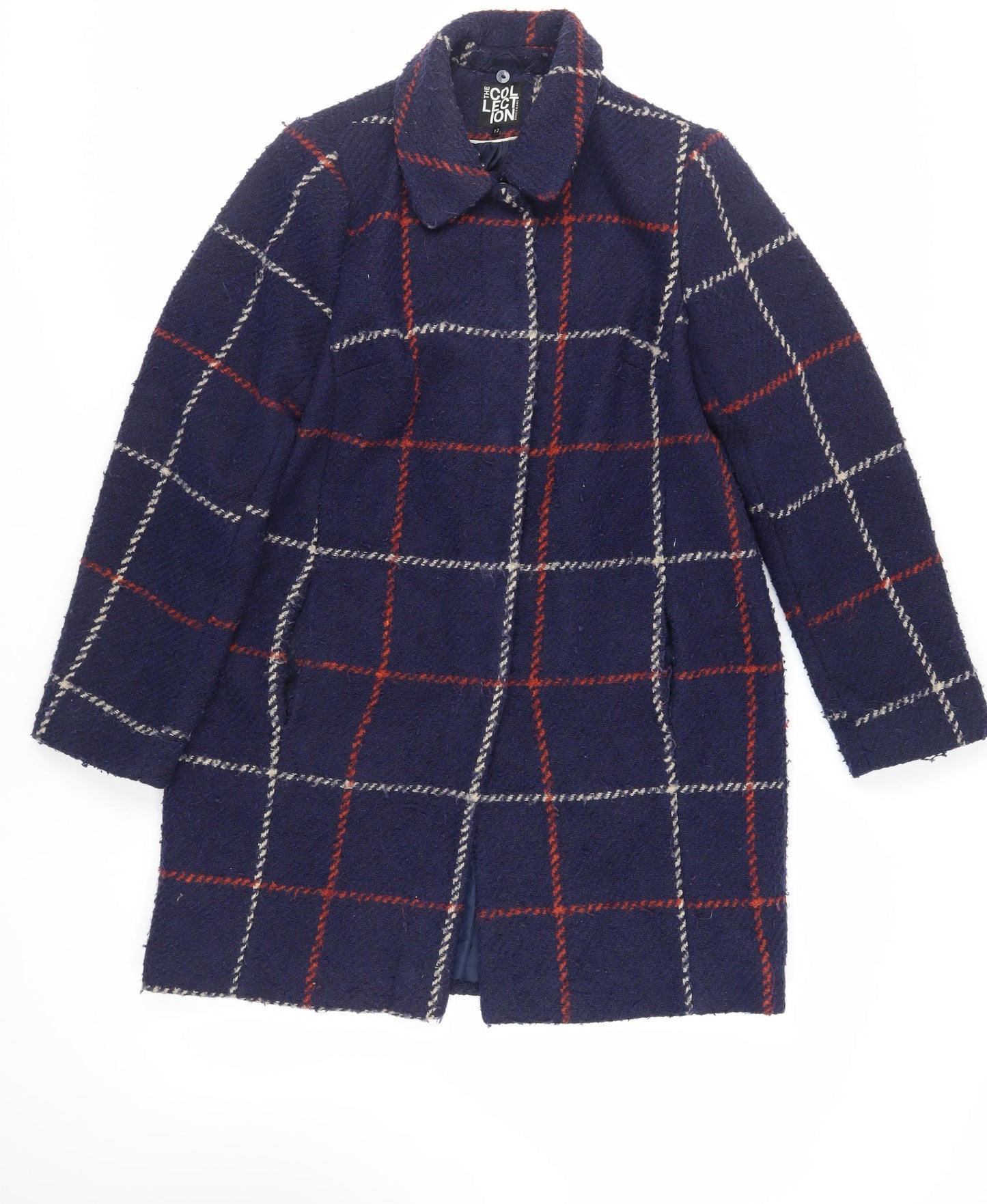 Debenhams Womens Blue Plaid Overcoat Coat Size 12 Button