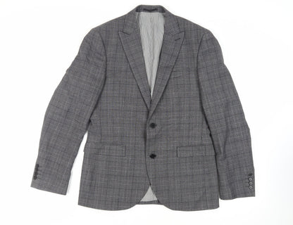 Next Mens Grey Plaid Wool Jacket Suit Jacket Size 40 Regular