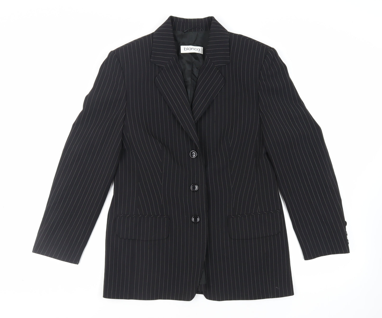 Bianca Womens Black Striped Jacket Blazer Size 14 Buckle