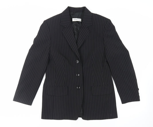 Bianca Womens Black Striped Jacket Blazer Size 14 Buckle
