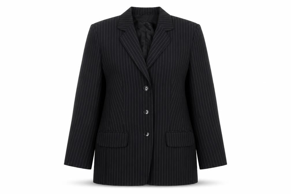 Bianca Womens Black Striped Jacket Blazer Size 14 Buckle