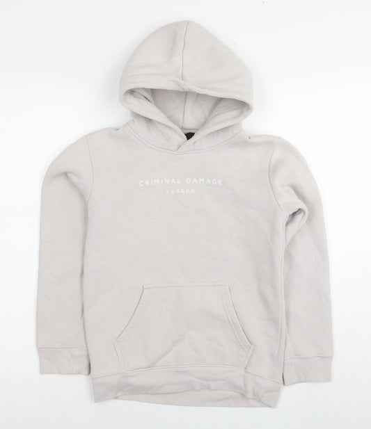 Criminal Damage Boys Grey Cotton Pullover Hoodie Size 11-12 Years Pullover - Logo