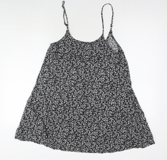 Brandy Melville Womens Black Floral Cotton Tank Dress Size 14 Round Neck Pullover