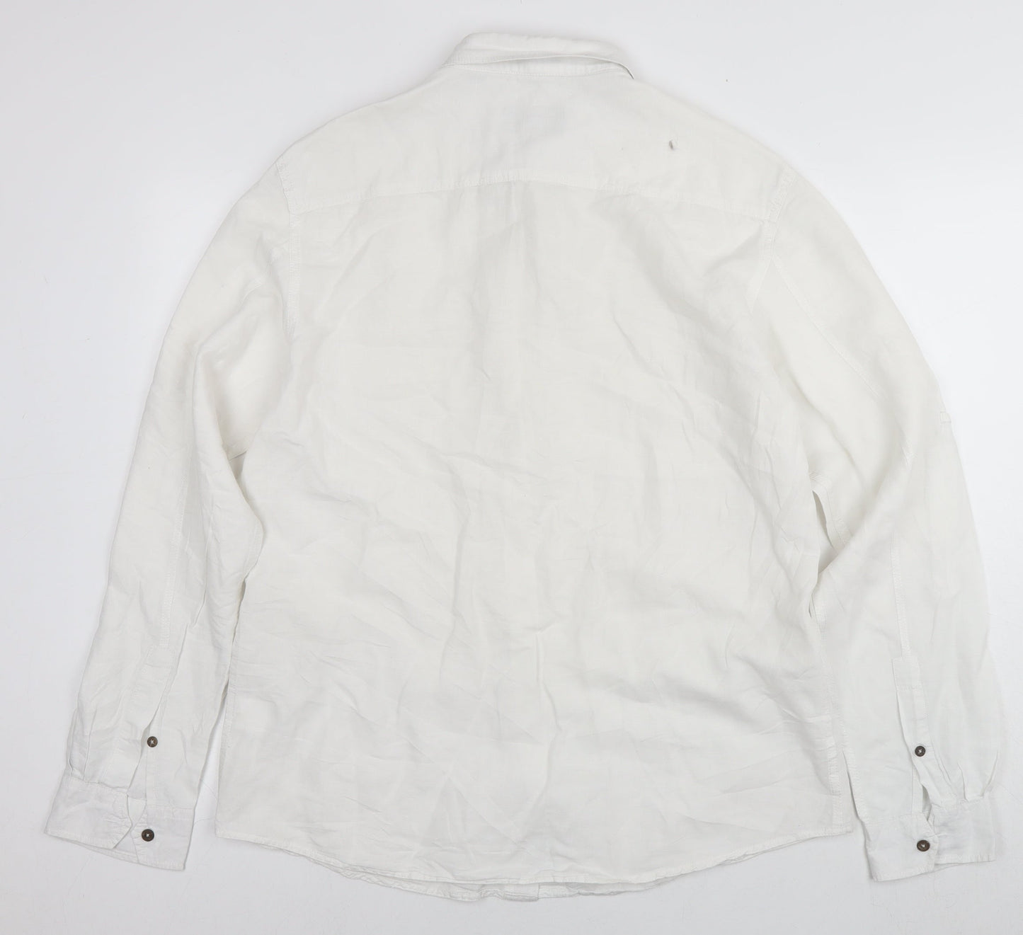 Mavi Mens White Linen Button-Up Size XL Collared Button