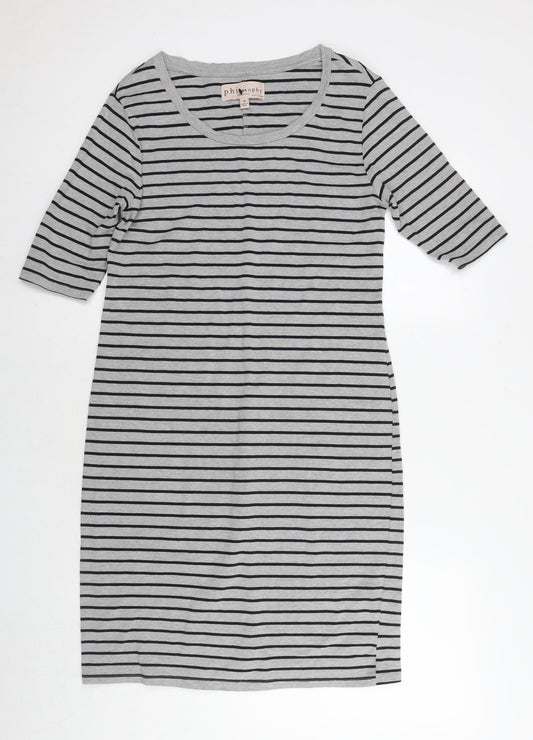 Philosophy Womens Grey Striped Cotton T-Shirt Dress Size M Round Neck Pullover