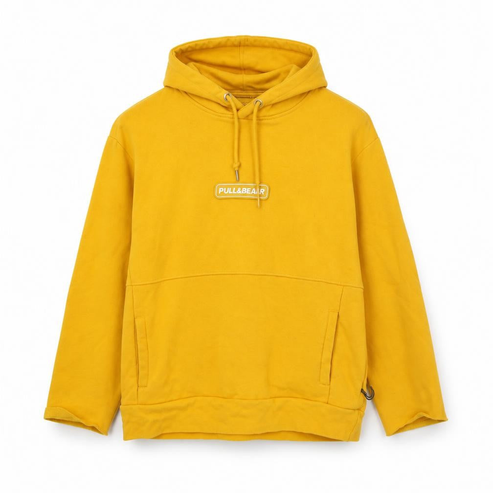 Pull&Bear Womens Yellow Polyester Pullover Hoodie Size L Pullover