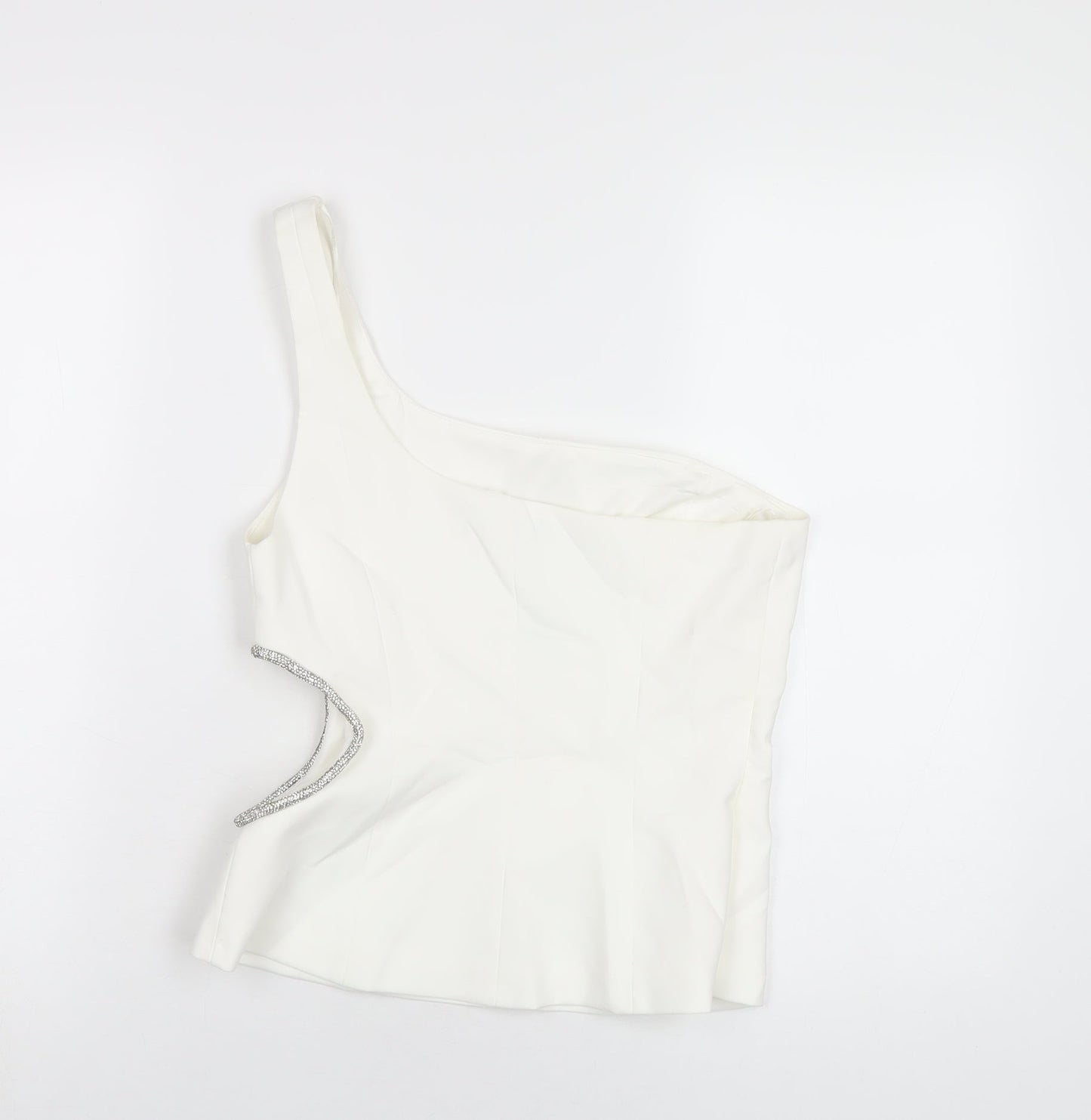 Zara Womens White Polyester Basic T-Shirt Size M One Shoulder