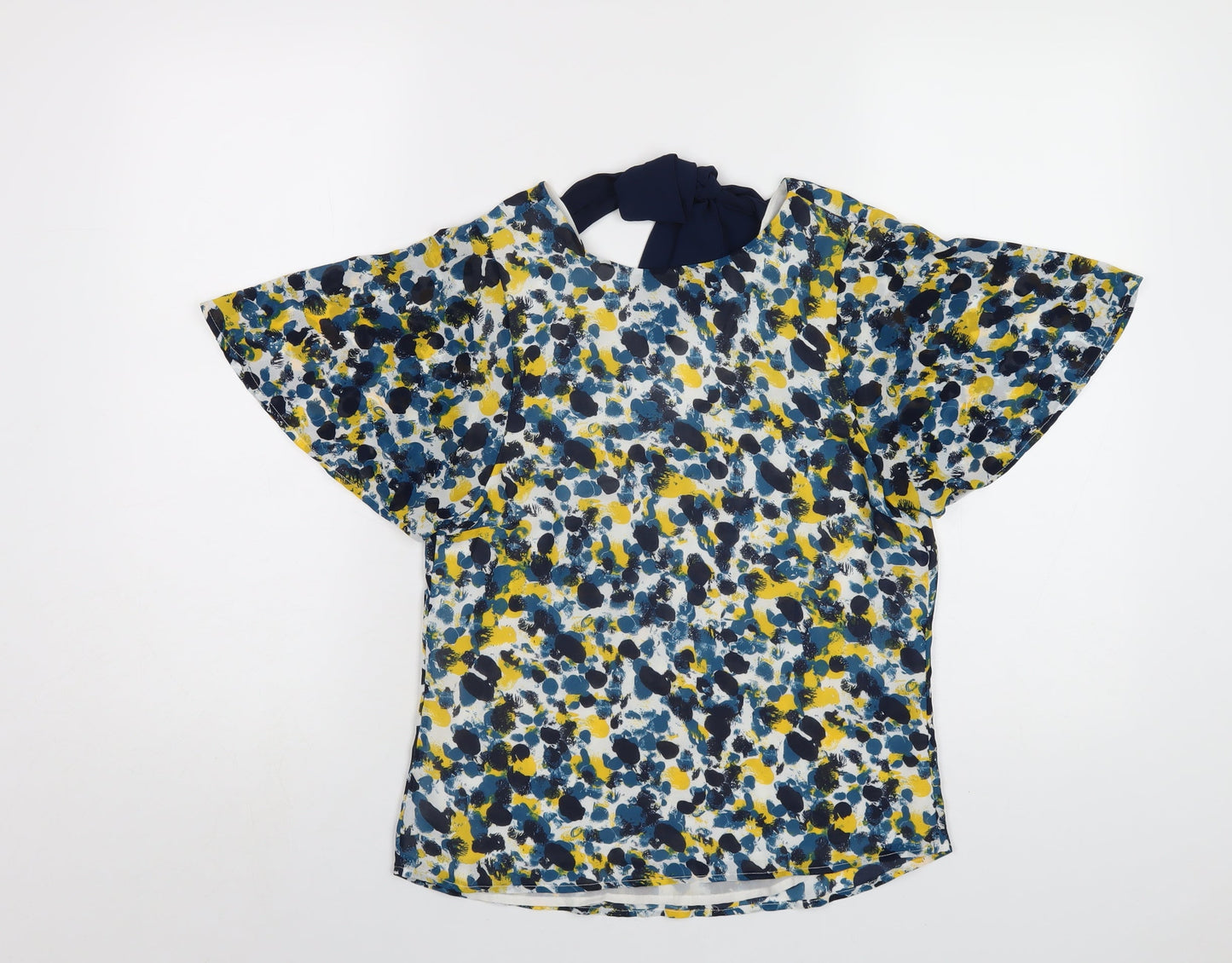 H&M Womens Multicoloured Geometric Polyester Basic T-Shirt Size 4 Round Neck