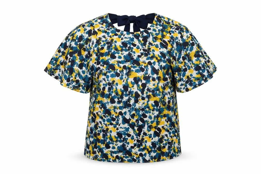 H&M Womens Multicoloured Geometric Polyester Basic T-Shirt Size 4 Round Neck