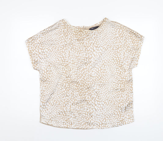 Marks and Spencer Womens Beige Geometric Polyester Basic T-Shirt Size 12 Round Neck