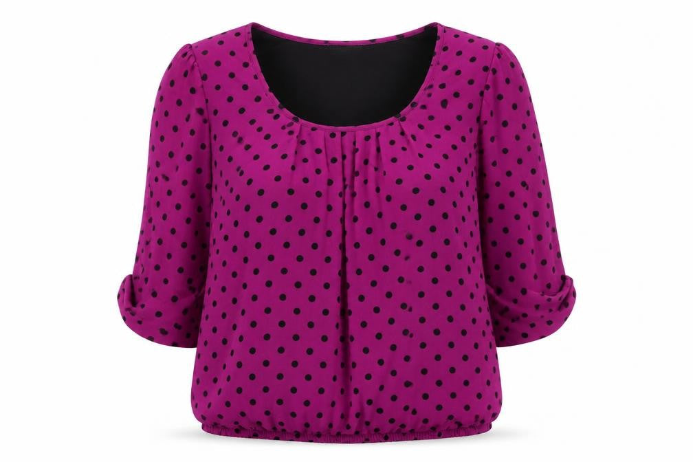 Body Flirt Womens Purple Polka Dot Polyester Basic T-Shirt Size 14 Scoop Neck