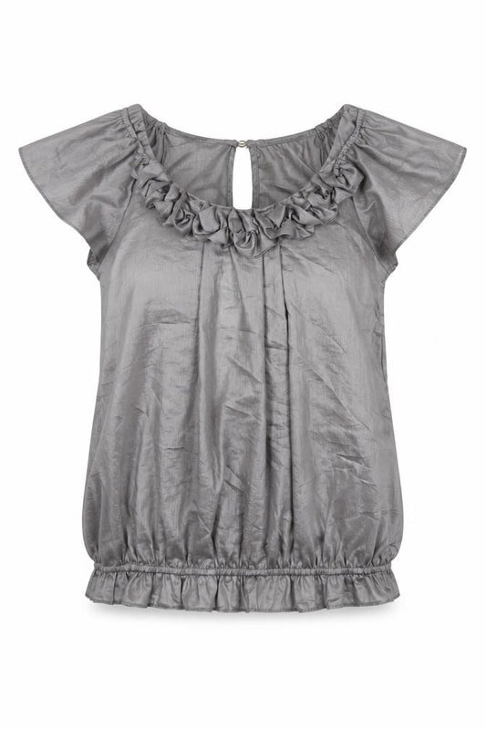 River Island Womens Grey Polyester Basic Blouse Size 8 Scoop Neck