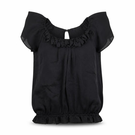 River Island Womens Black Polyester Basic Blouse Size 8 Scoop Neck