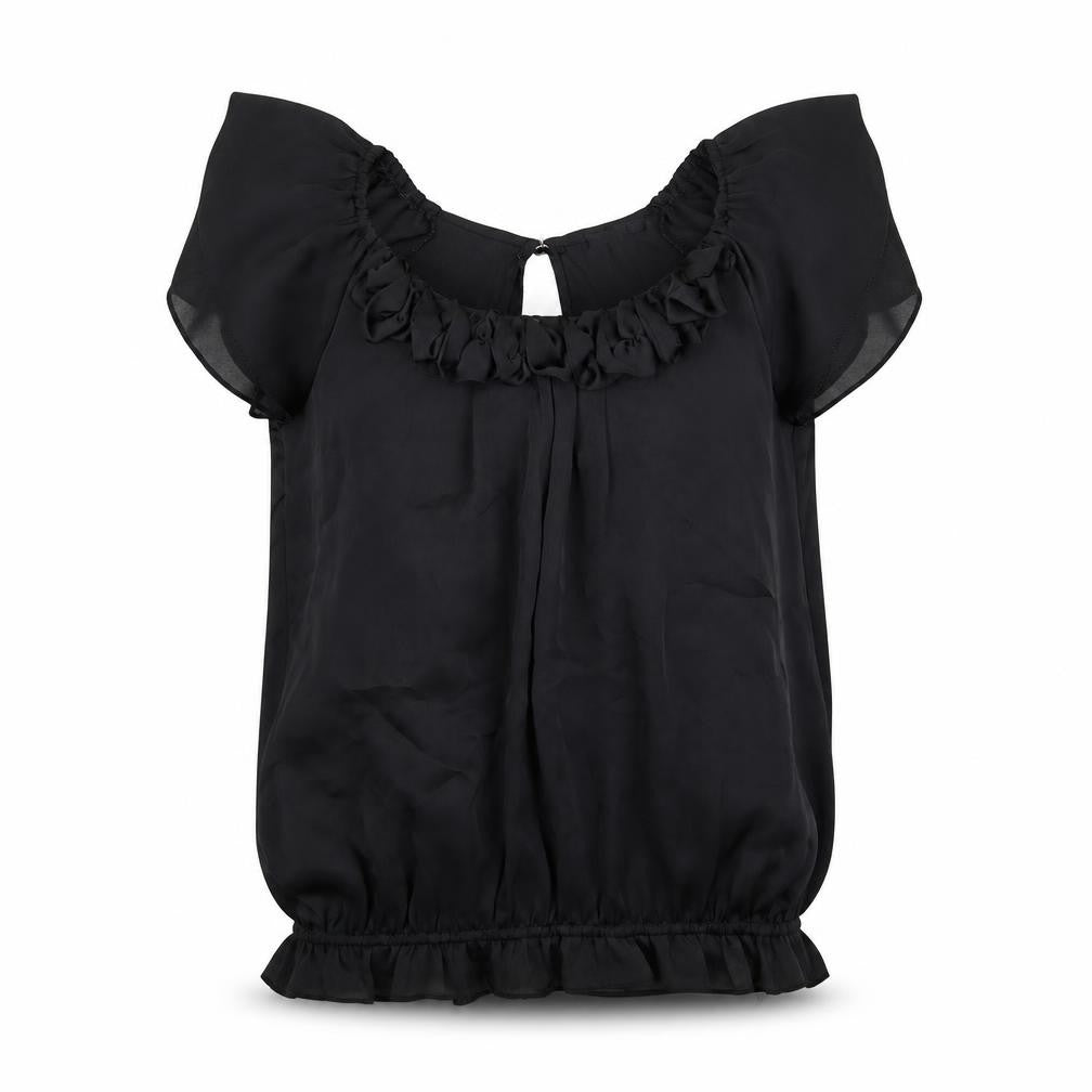 River Island Womens Black Polyester Basic Blouse Size 8 Scoop Neck