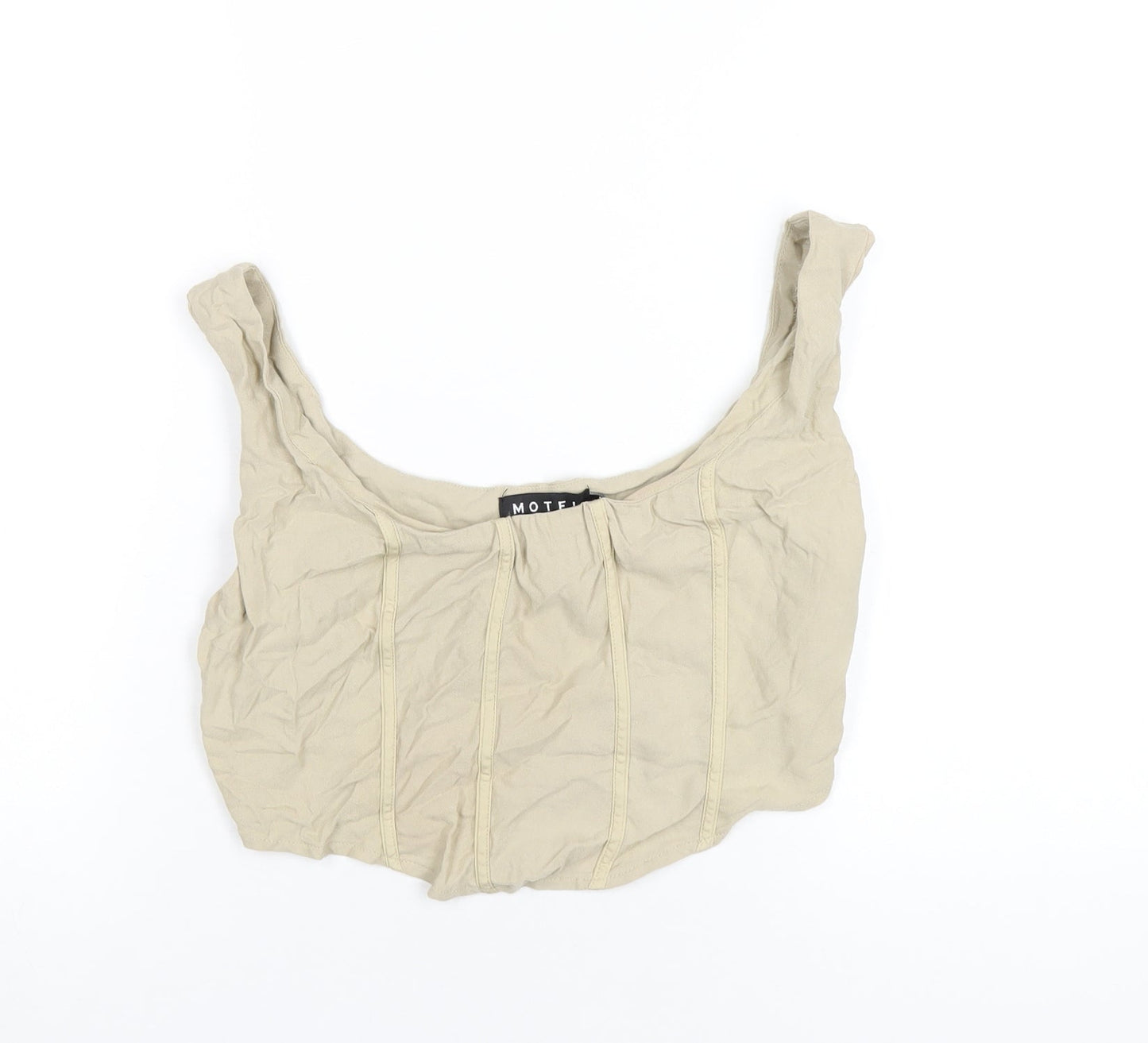 Motel Womens Beige Viscose Cropped T-Shirt Size M Scoop Neck