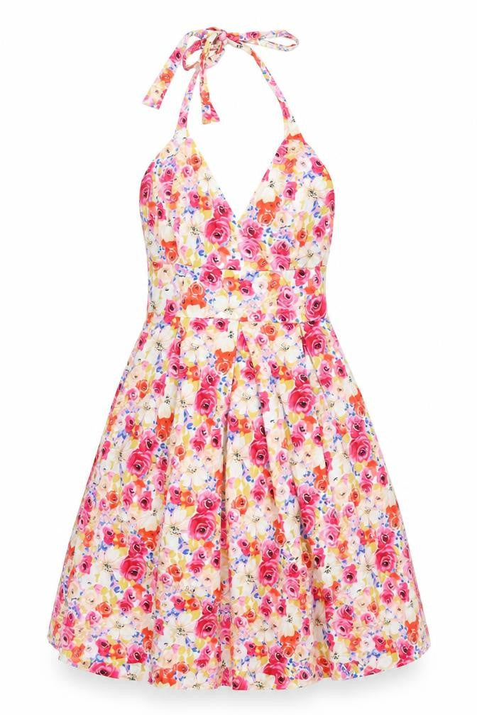 Red Herring Womens Multicoloured Floral Cotton A-Line Size 10 Halter Zip