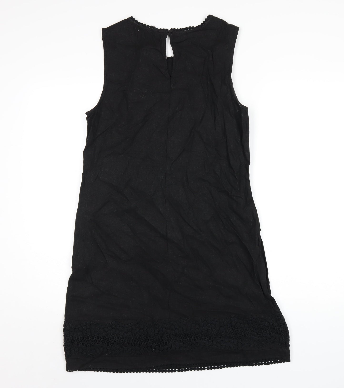 Very Womens Black Linen Tank Dress Size 12 Round Neck Zip