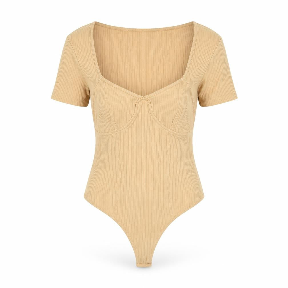 ASOS Womens Beige Cotton Bodysuit One-Piece Size 8 Snap