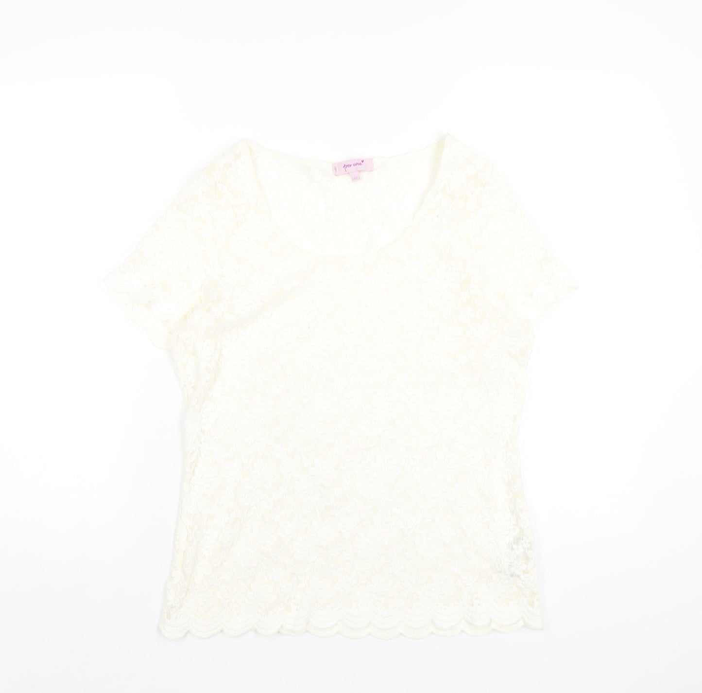 Per Una Womens Ivory Polyester Basic T-Shirt Size 12 Round Neck