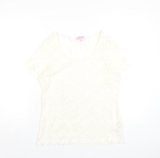 Per Una Womens Ivory Polyester Basic T-Shirt Size 12 Round Neck
