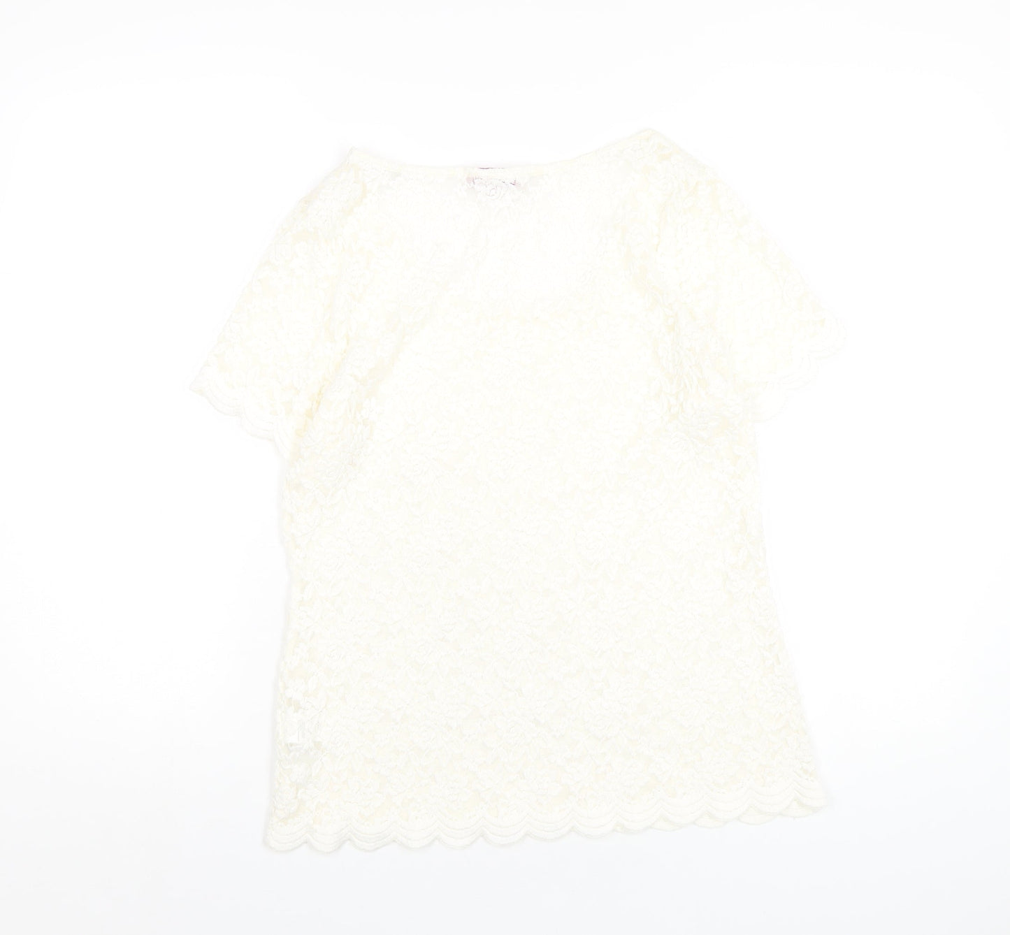 Per Una Womens Ivory Polyester Basic T-Shirt Size 12 Round Neck