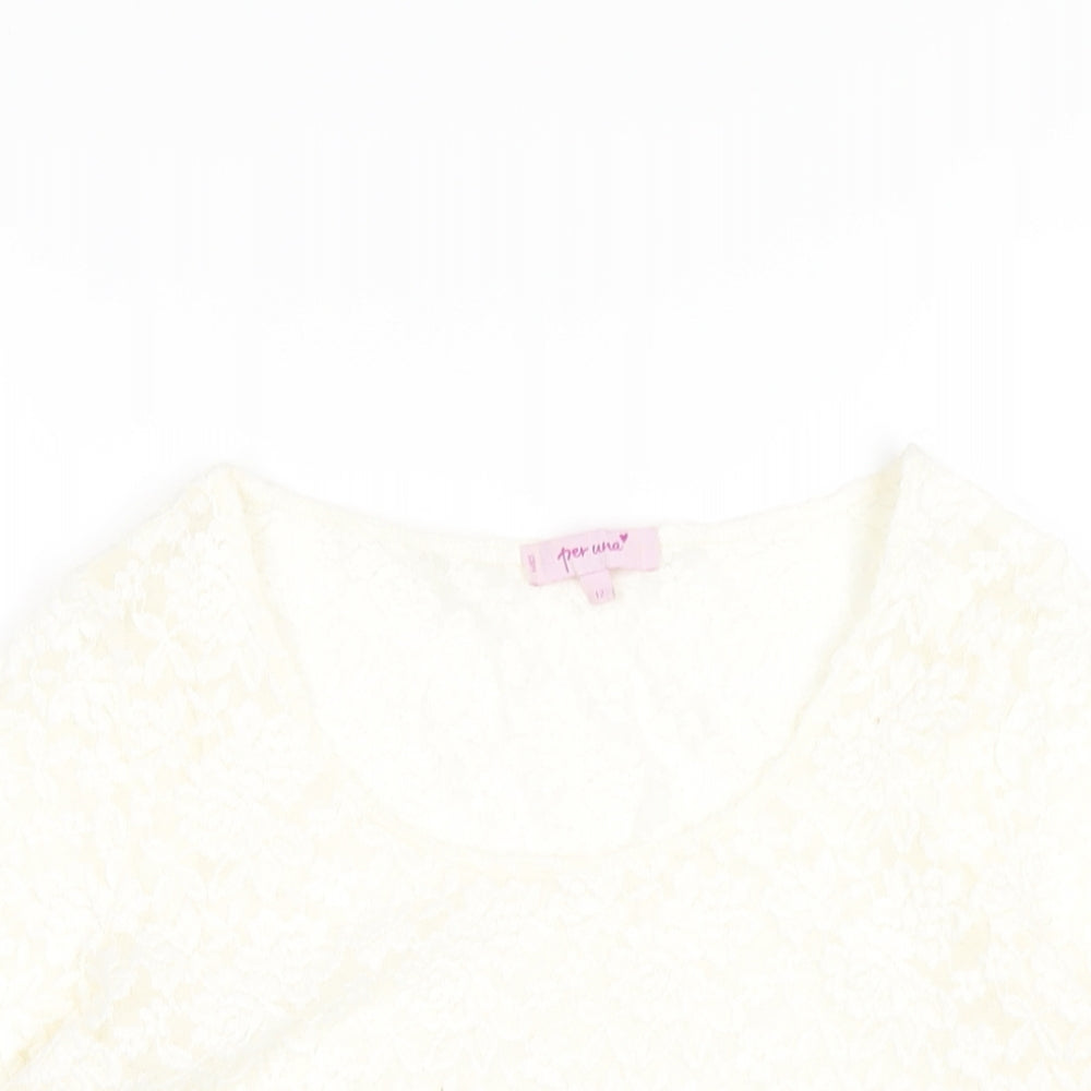 Per Una Womens Ivory Polyester Basic T-Shirt Size 12 Round Neck