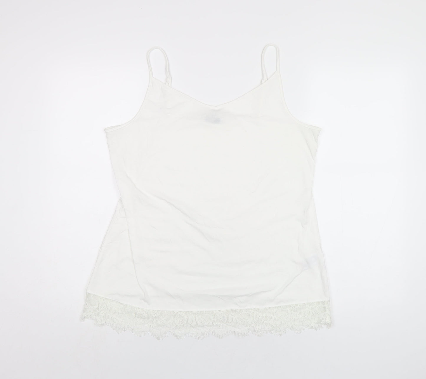 NEXT Womens White Polyester Camisole T-Shirt Size 16 V-Neck - Lace Trim