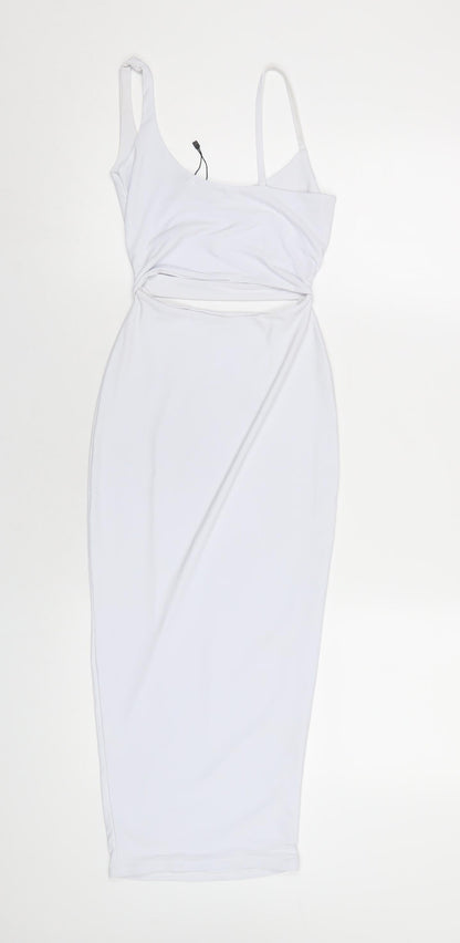 PRETTYLITTLETHING Womens White Polyester Bodycon Size 4 Scoop Neck Pullover