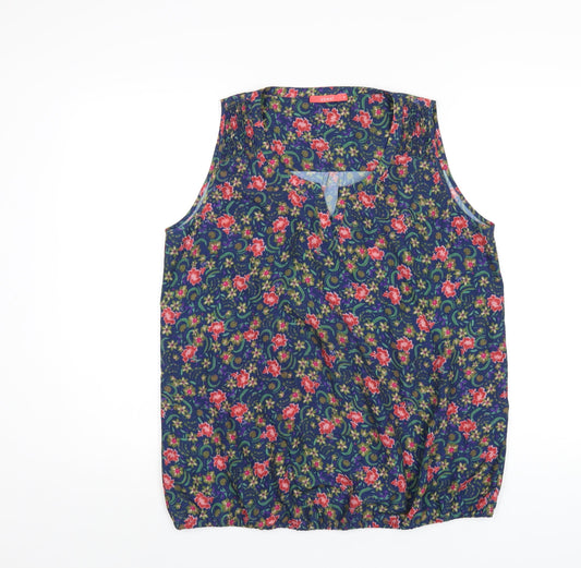 Ohma! Womens Multicoloured Floral Polyester Basic T-Shirt Size M V-Neck