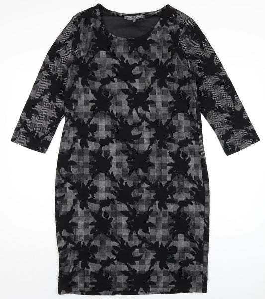 Jessica Graaf Womens Black Geometric Polyester A-Line Size M Round Neck Pullover