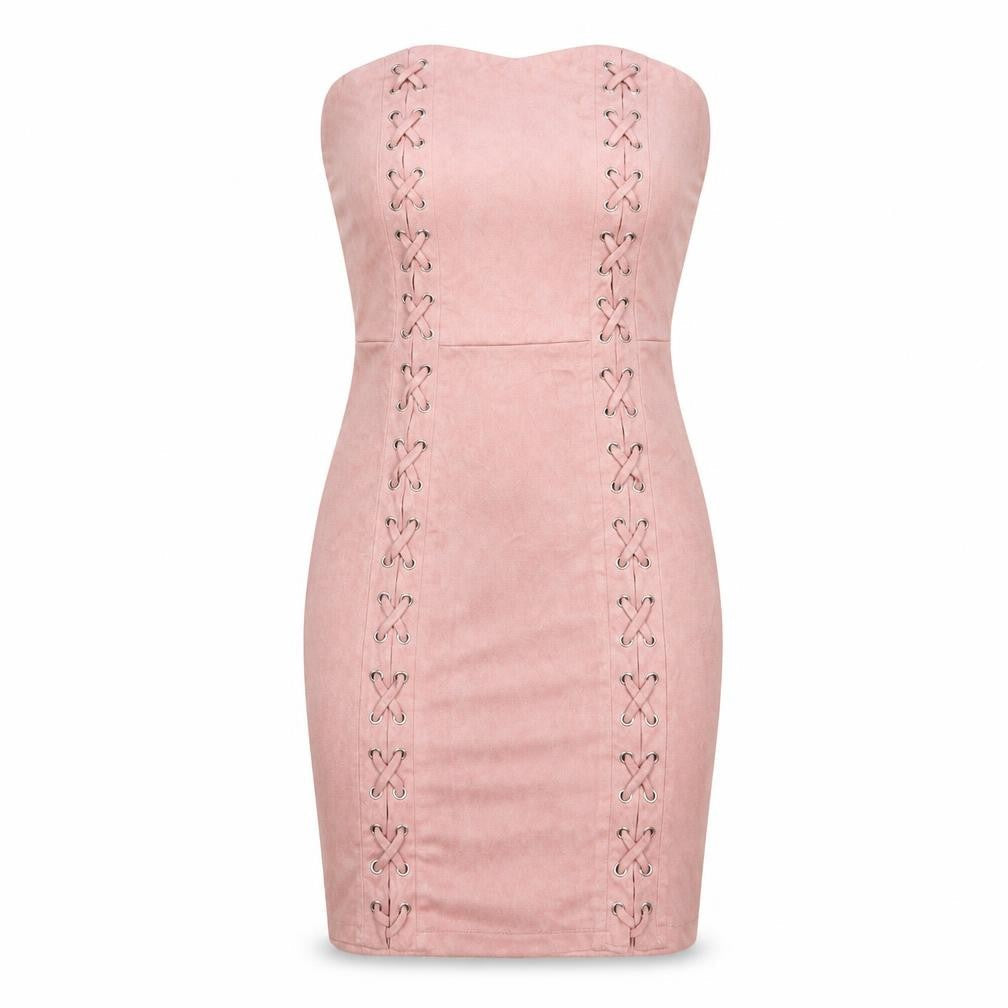 PRETTYLITTLETHING Womens Pink Polyester Bodycon Size 10 Sweetheart Zip - Suede