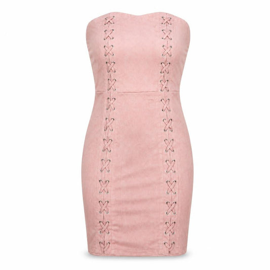 PRETTYLITTLETHING Womens Pink Polyester Bodycon Size 10 Sweetheart Zip - Suede