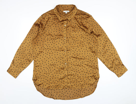 JACHS Womens Brown Polka Dot Polyester Basic Button-Up Size XL Collared
